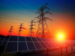 Solar panels and pylon; Shutterstock ID 1023528565